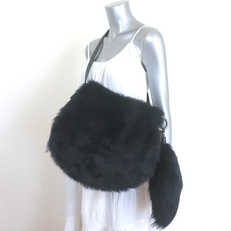 Burberry Knight Medium Shearling Shoulder Bag Black Leather