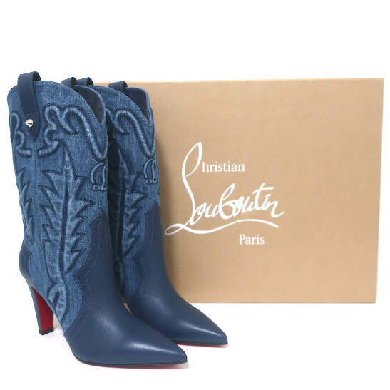 Christian Louboutin Santiabooty Western Boots Blue Denim
