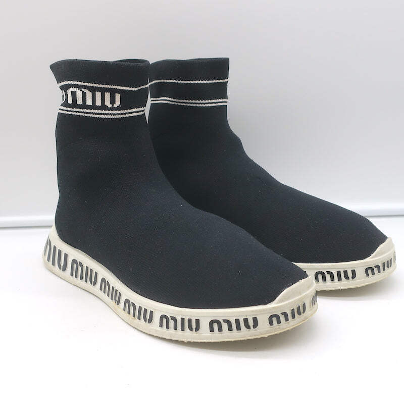 Miu Miu Logo Sock Sneakers Black Stretch Knit Size 38 | eBay
