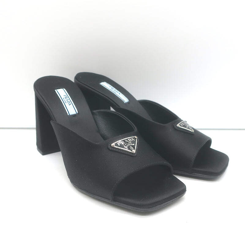 Prada Logo Strap Crisscross Sandals Black Leather 36.5 Extra