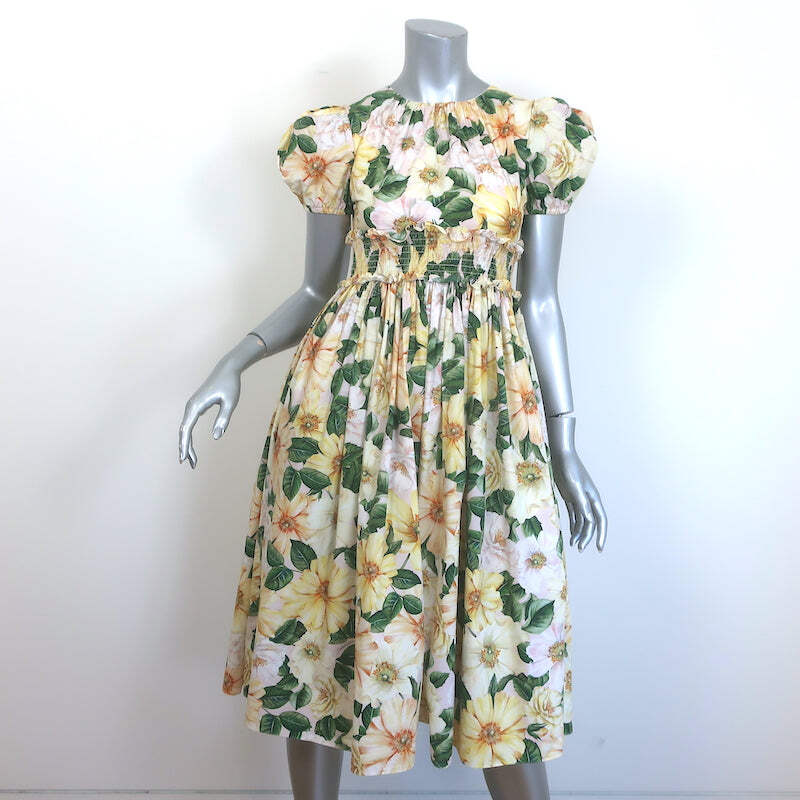 Dolce Gabbana Camellia Print Dress Yellow/Pink Poplin Size 11/12