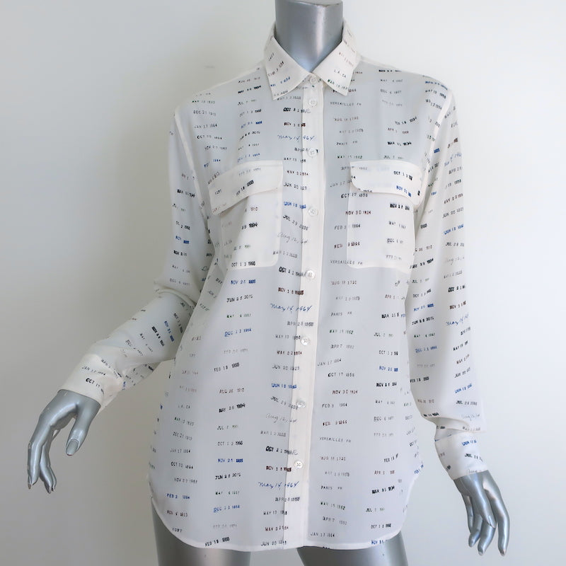 Equipment Library Stamp Blouse Cream Printed Silk Size Small Long Sleeve  Top | eBay