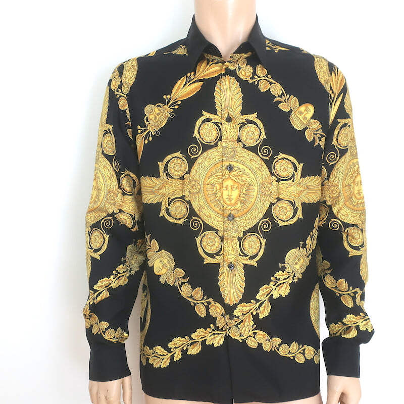 Versace Palazzo Fit Maschera Baroque Print Shirt Black/Gold Silk