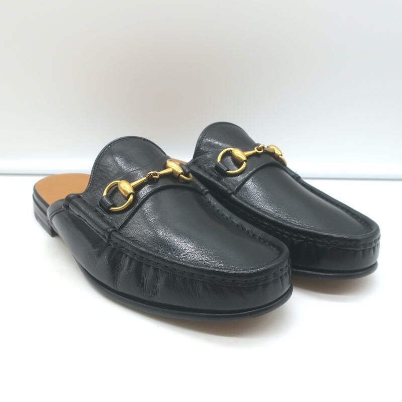 Gucci Black Leather Horsebit Backless Loafers with Gold Hardware Gucci Horsebit 1953 Leather Loafers | Neiman Marcus main image 4