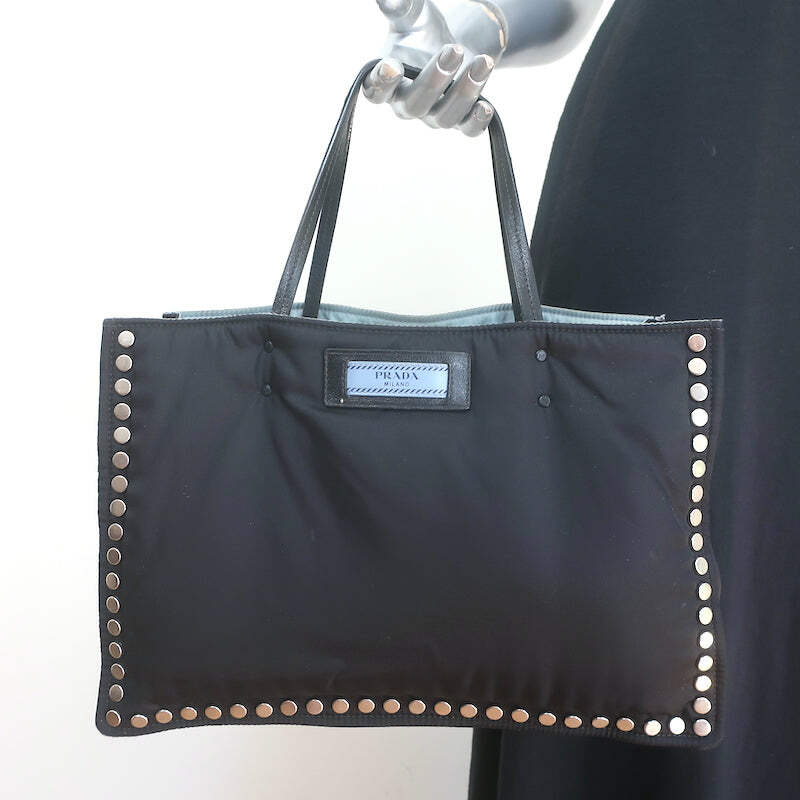 Prada Etiquette Studded Tessuto Nylon Tote Black | eBay