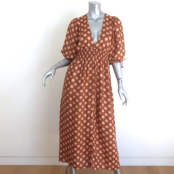 Zimmermann Primrose Puff Sleeve Midi Dress Brown/Pink Polka Dot Linen Size 0 | eBay Zimmermann Primrose Puff Sleeve Midi Dress Brown/Pink Polka Dot Linen Size 0 | eBay