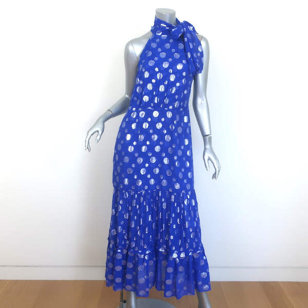 RIXO Eleanor Metallic Polka Dot Tie-Neck Midi Dress Blue/Silver Silk Size Medium | eBay RIXO Eleanor Metallic Polka Dot Tie-Neck Midi Dress Blue/Silver Silk Size Medium | eBay