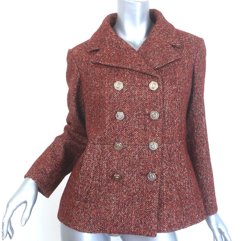 Chanel 18A Tweed Double Breasted Jacket Dark Red Size 36 | eBay