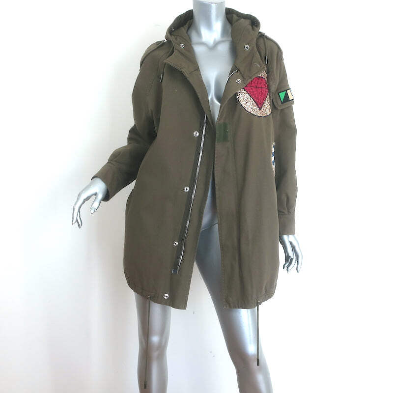 Saint Laurent Glitter Patch Military Parka Jacket Army Green Size