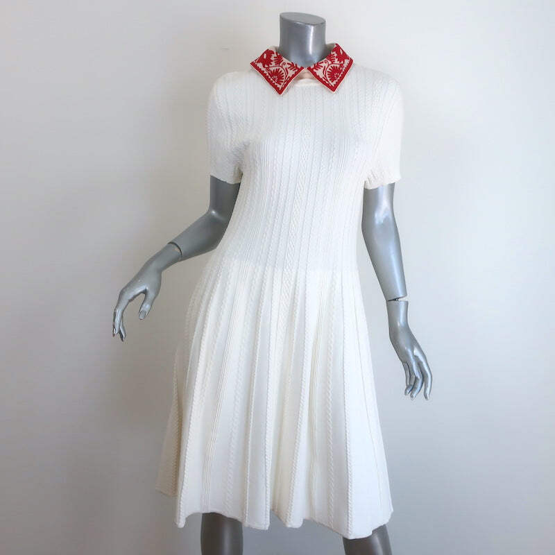 valentino knit dress Beaded-Collar Cable Cream Stretch Knit Size Extra Large Modest-Prom-Dresses