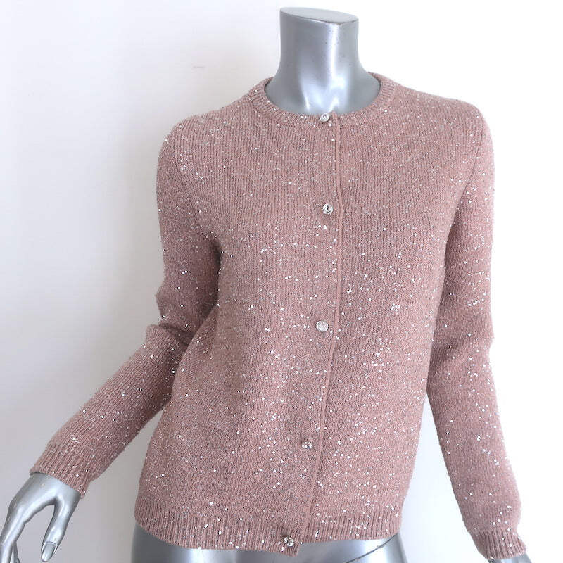miumiu ダイヤモンド柄 カーディガン Miu Miu Crystal-Button Sequined Cardigan Blush Wool-Blend Size 42