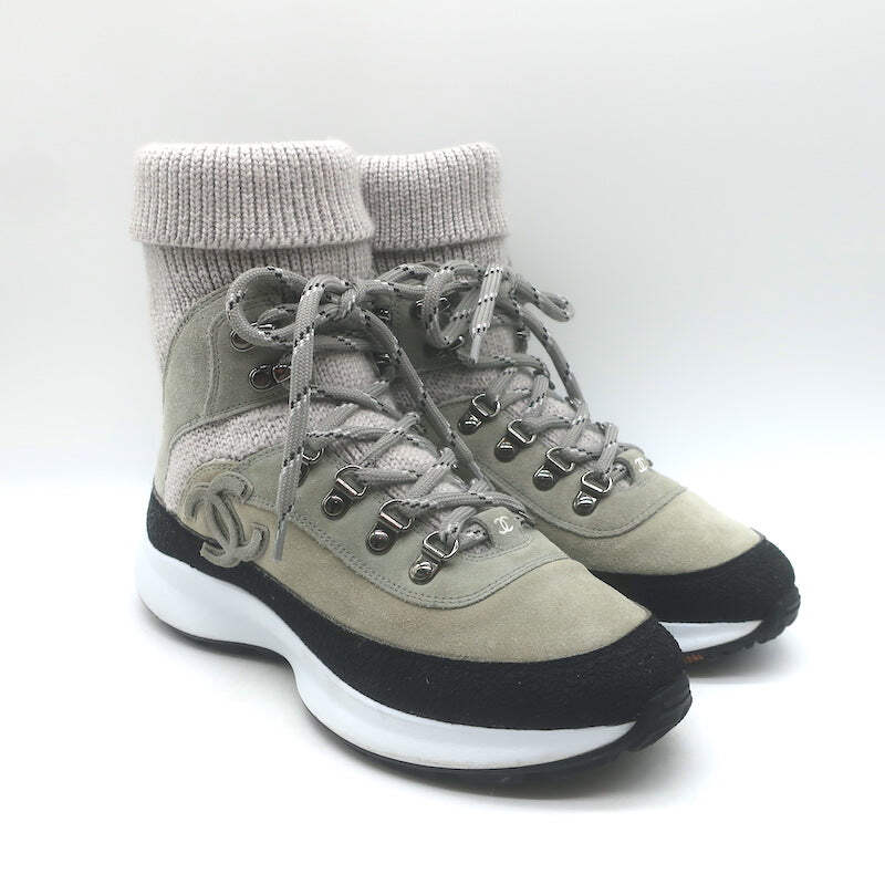 Chanel 21K CC High Top Sock Sneakers Taupe Suede Size 36 | eBay