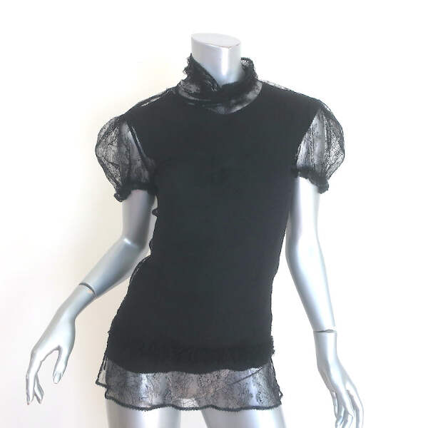 Vintage Chanel 04A Lace Rosette Turtleneck Top Black Size 40 Vintage Chanel 04A Lace Rosette Turtleneck Top Black Size 40
