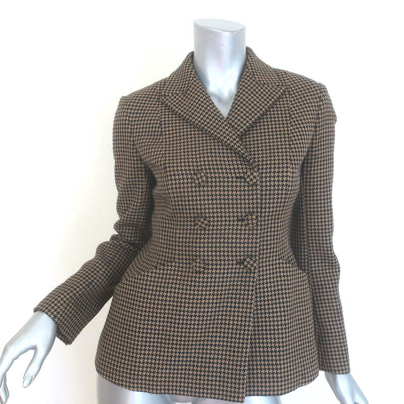 新品同様★Christian Dior★現行タグ★ダブル★ロング★バージャケット Christian Dior Houndstooth Double Breasted Bar Jacket Brown/Black