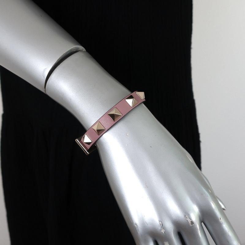 Valentino Pink Leather Bracelet with Rockstuds Rockstud leather bracelet in pink - Valentino Garavani  main image 4
