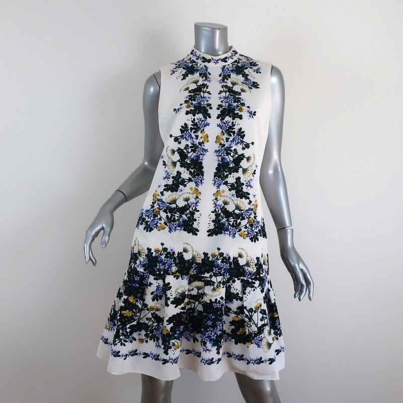 Erdem Dress Nena White Floral Print Cotton-Blend Size 8 Sleeveless Flounce  Hem | eBay