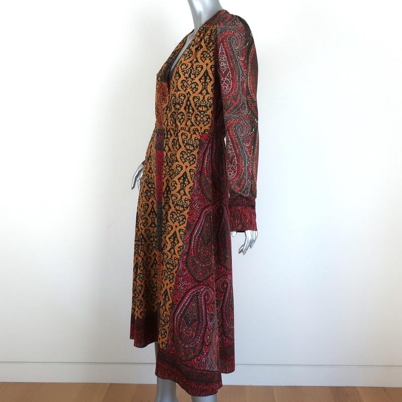 Etro Midi Dress Paisley Print Stretch Crepe Size 44 Long