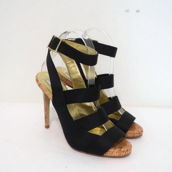 Stella McCartney Cage Sandals Black Satin & Cork Size 37