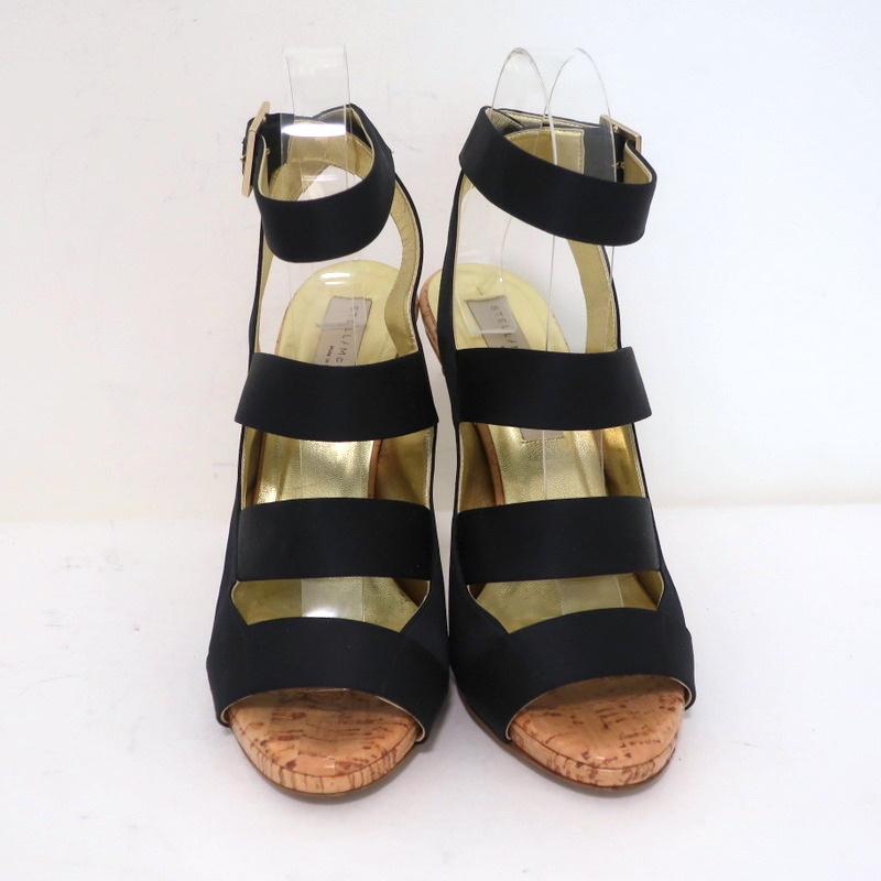 Stella McCartney Cage Sandals Black Satin & Cork Size 37