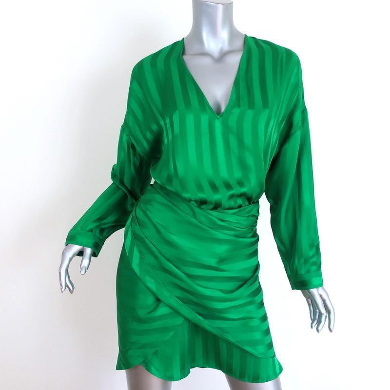 Michelle Mason Asymmetric Wrap Dress Green Striped Silk Size 4 Long Sleeve  NEW | eBay