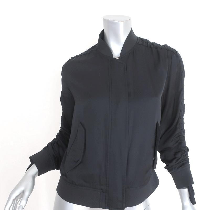**「MU」** AllSaints Bomber Jacket Ellis Black Ruched Satin Size Small | eBay