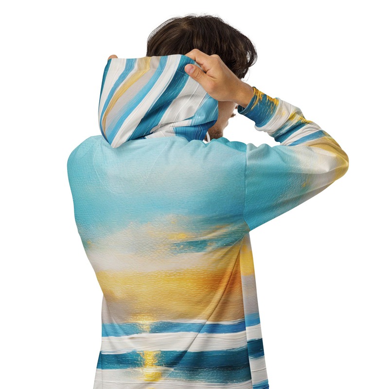 Mens Full Zip Graphic Hoodie - Blue Ocean Golden Sunset Print | eBay