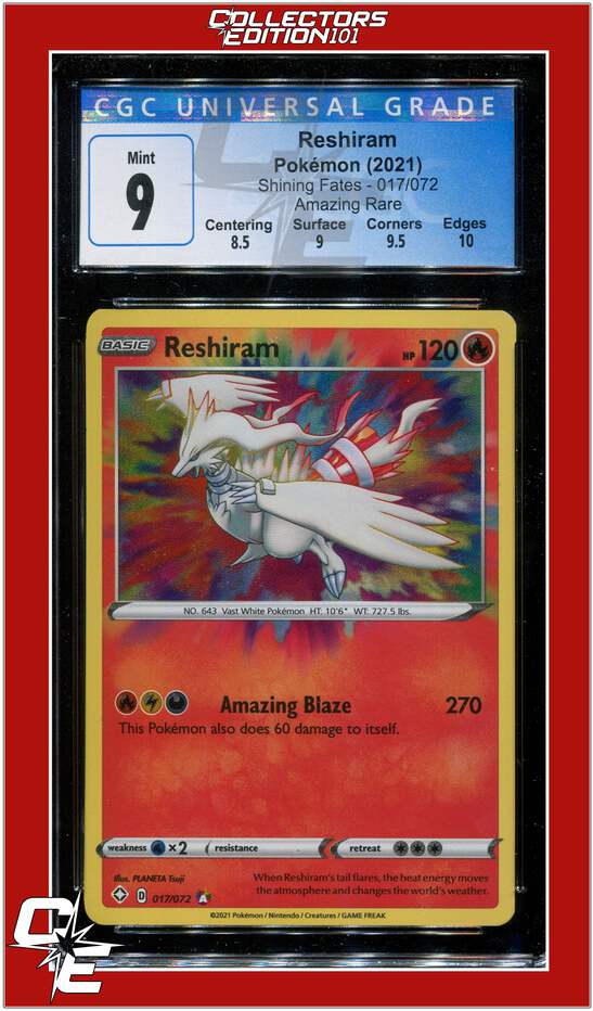 Shining Fates 017 Reshiram Amazing Rare CGC 9 - Subgrades Shining Fates 017 Reshiram Amazing Rare CGC 9 - Subgrades