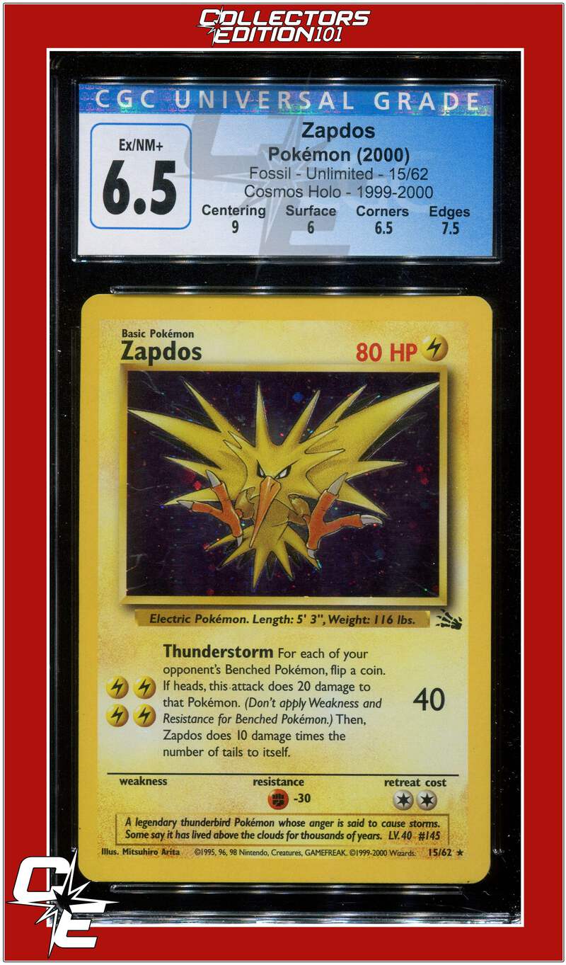 Fossil 15 Zapdos Cosmos Holo 1999-2000 CGC 6.5 - Subgrades | eBay