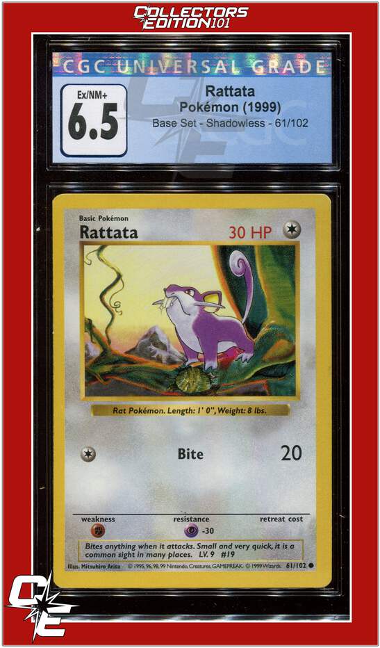 Rattta　コラッタ ●シャドウレス　Shadowless ウィザーズ Base Set 61 Rattata Shadowless CGC 6.5 | eBay