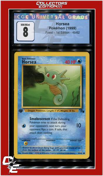 first edition horsea pokemon card 1999 Pokmon Fossil 1st 49/62 CGC 8 NM/Mint Oblivion Collectibles that attack does nothing 1st Edition Seadra 42/62 POKEMON