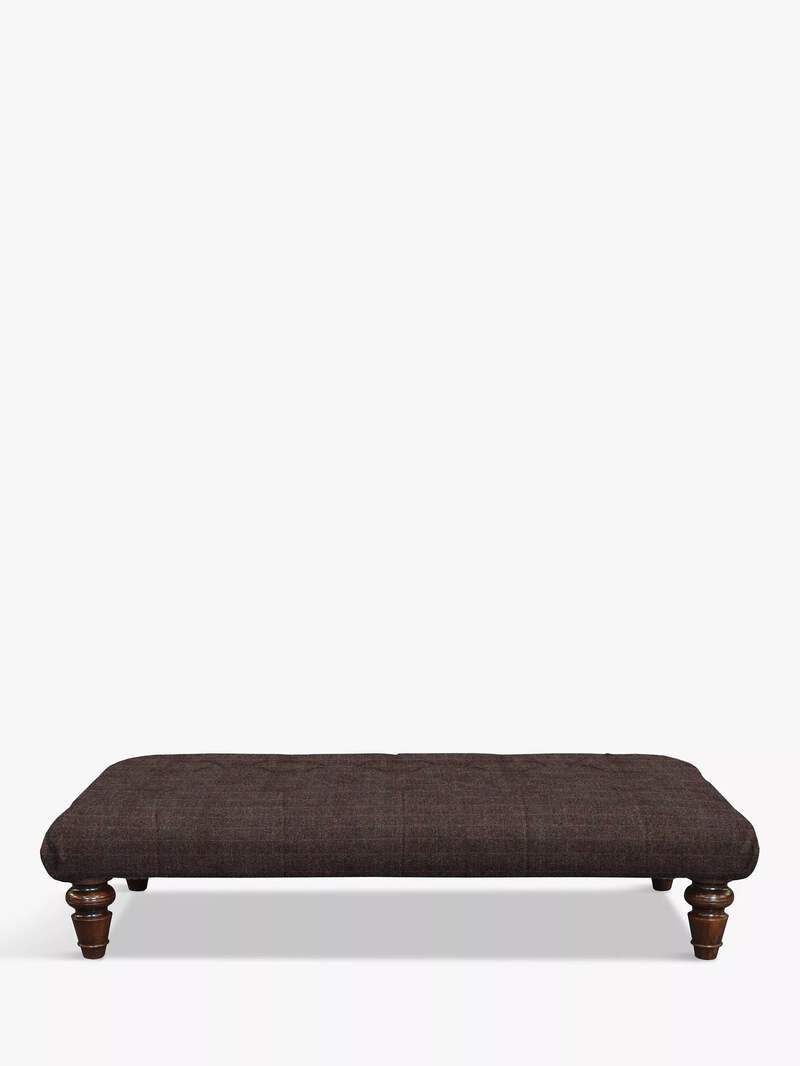 John Lewis Tetrad Lewis Large Buttoned Top Footstool, Peat Herringbone