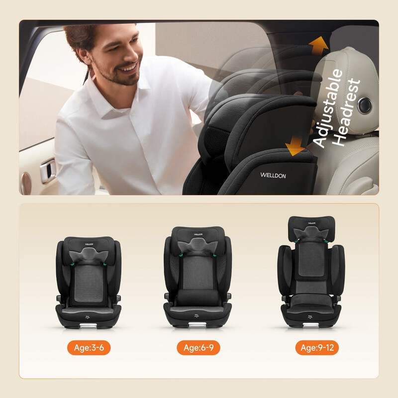 Welldon Cocoon Travel 2 High Back Booster Car Seat – Ebony Black