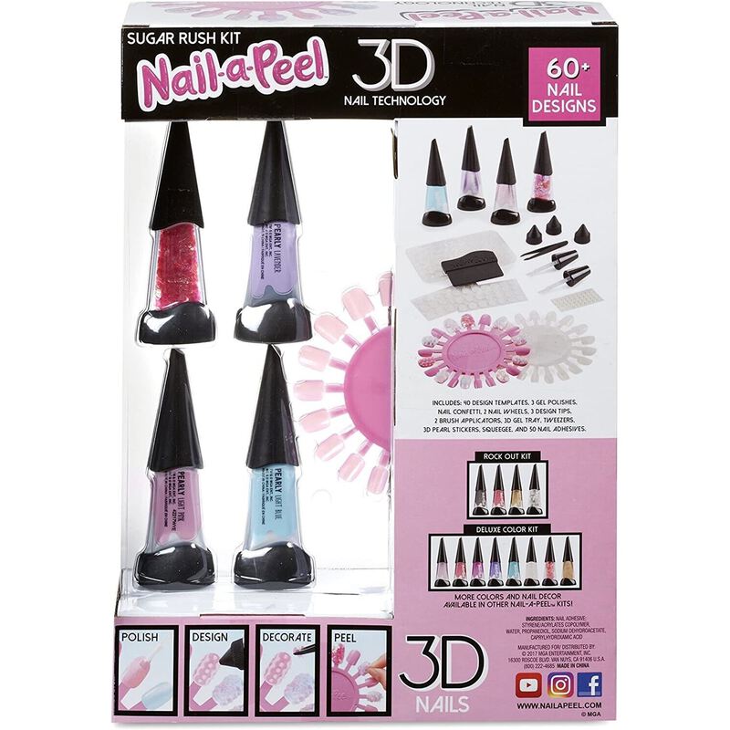 MGA Nail-a-Peel 3D Manicure Theme Sugar Rush Rock Out Kits w/ 50+ Designs, Girly
