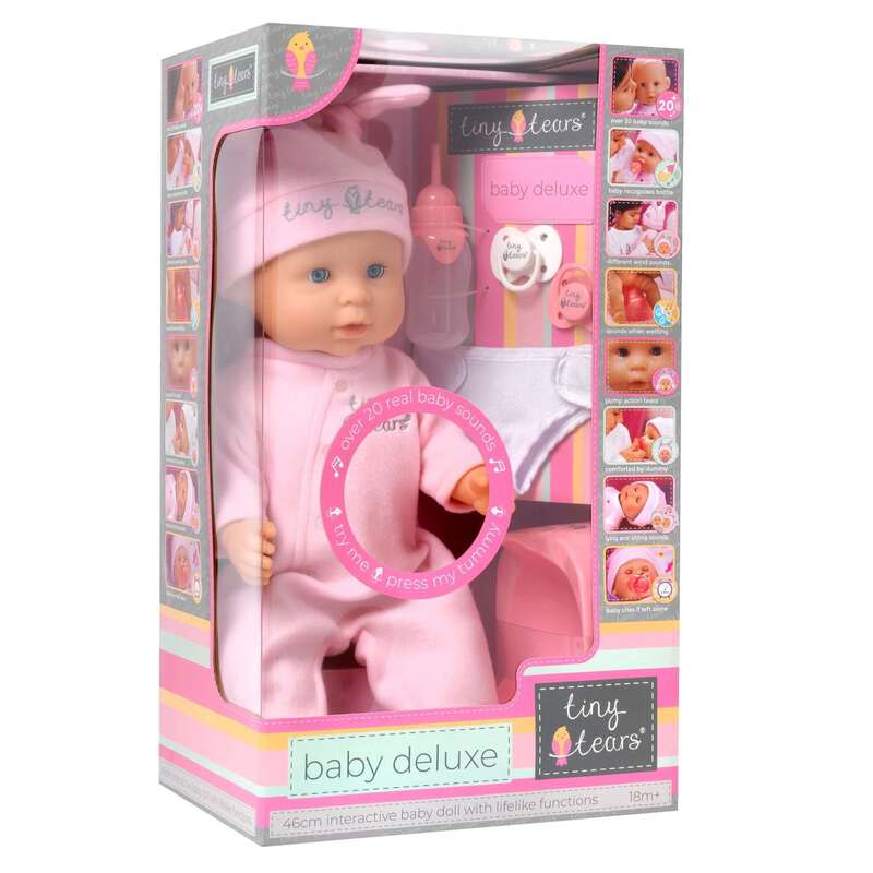 Tiny Tears Baby Deluxe – Interactive Doll with 20 Baby Sounds