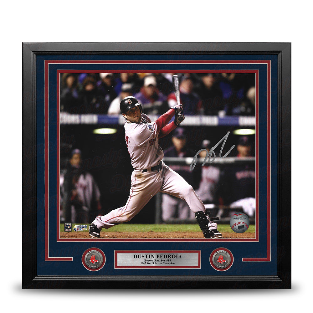 Dustin Pedroia 07 WS Swing Boston Red Sox Autographed 11x14