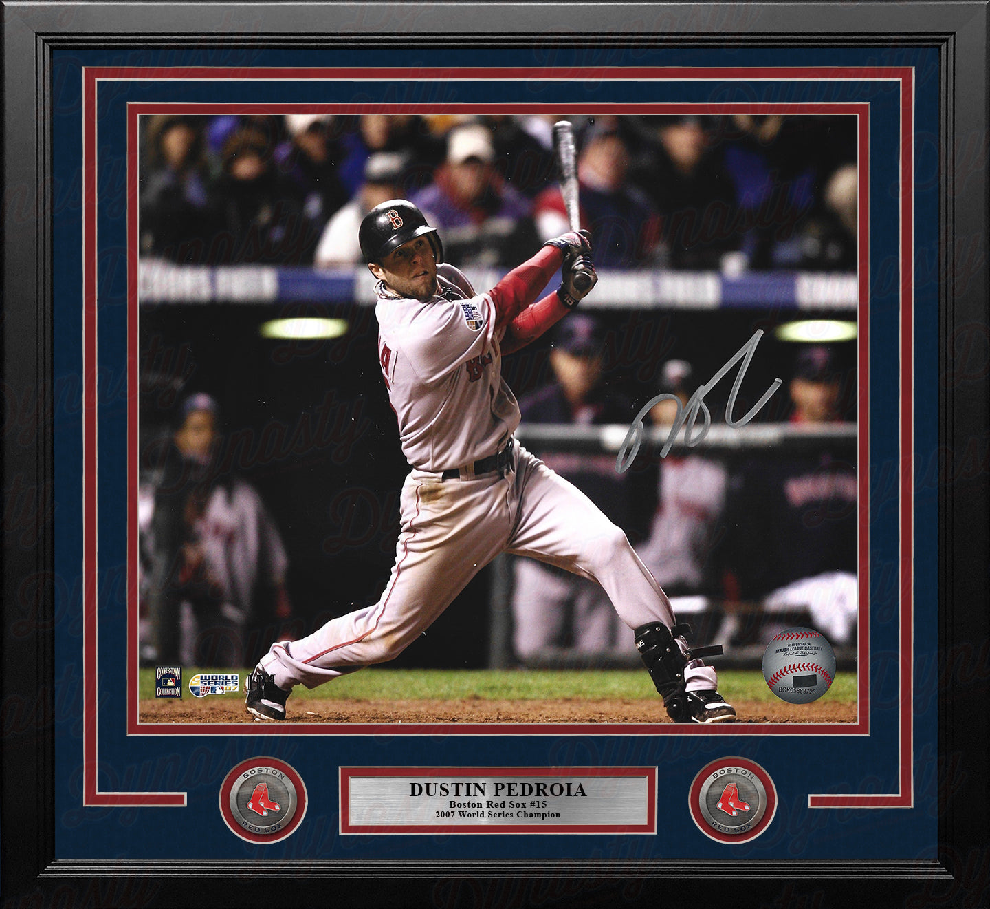 Dustin Pedroia 07 WS Swing Boston Red Sox Autographed 11x14