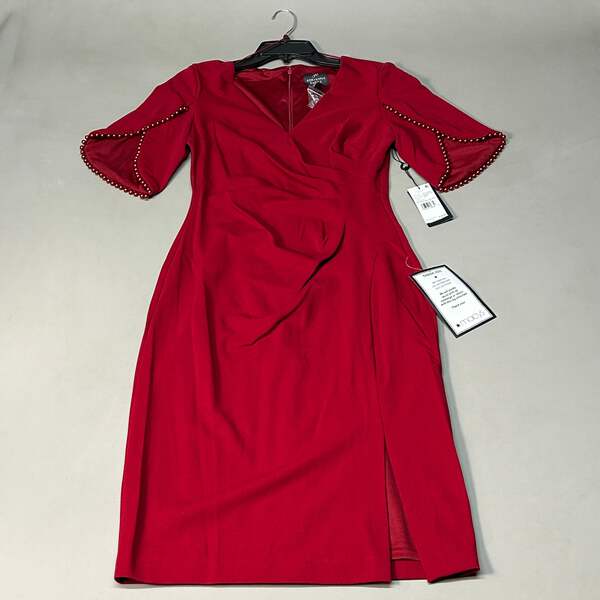 adrianna papell knit crepe pearl trim dress Red Size 4 (New) Product:1897LThrmlQtrZip