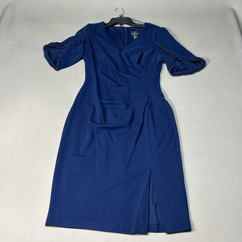 Adrianna Papell Pearl Embellished Knit Crepe Sheath Dress, Navy Sateen, Size: 8