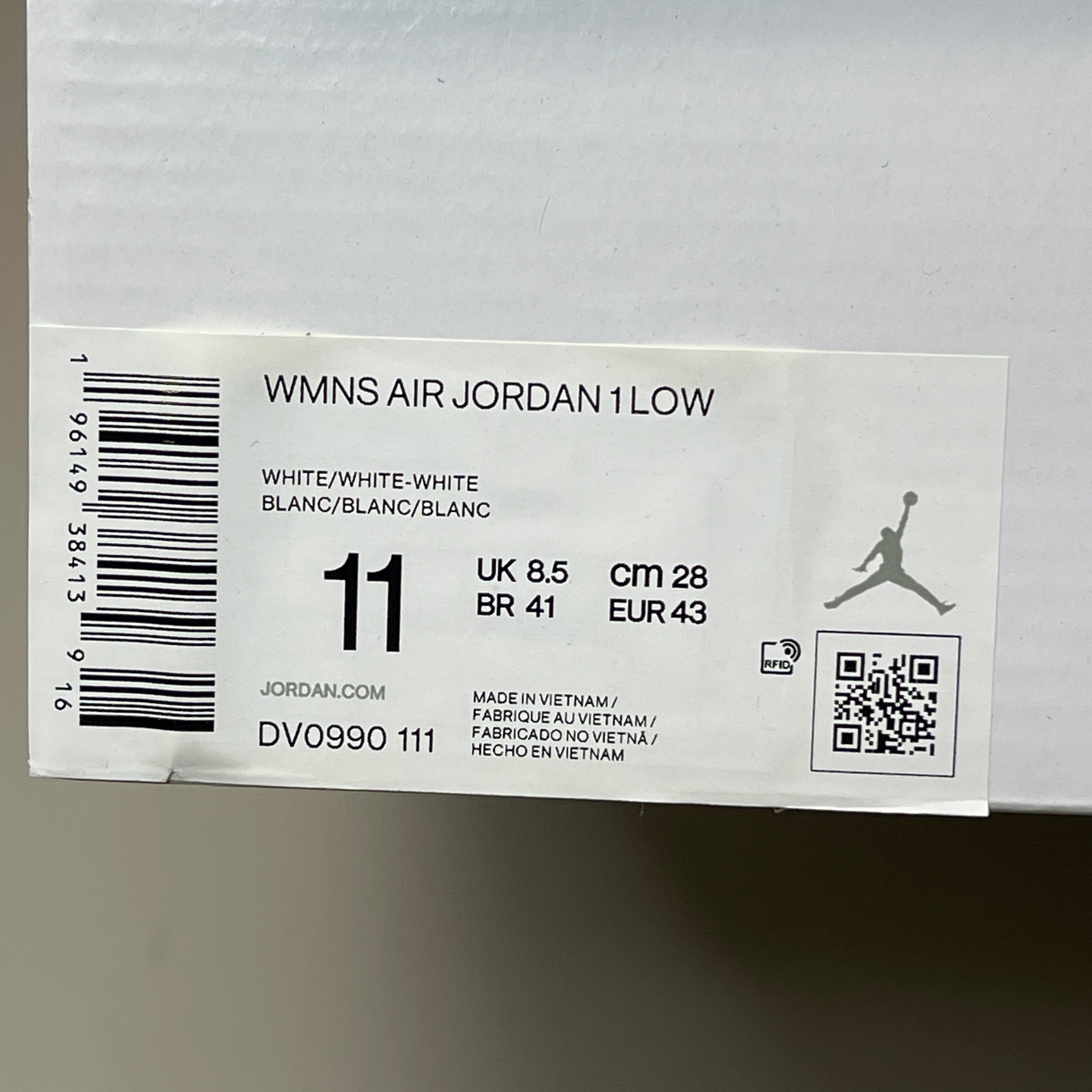 Nike Air Jordan 1 Low ~Triple White (DV0990-111) 2023 6W/4.5