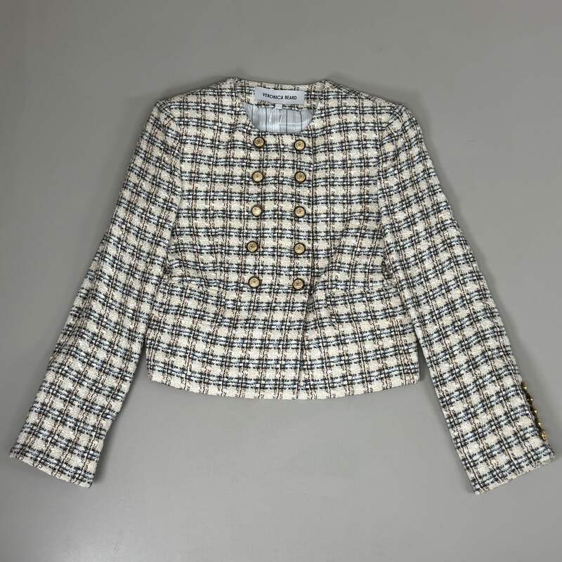 VERONICA BEARD Bentley Tweed Jacket Sz-10 Ivory/Camel