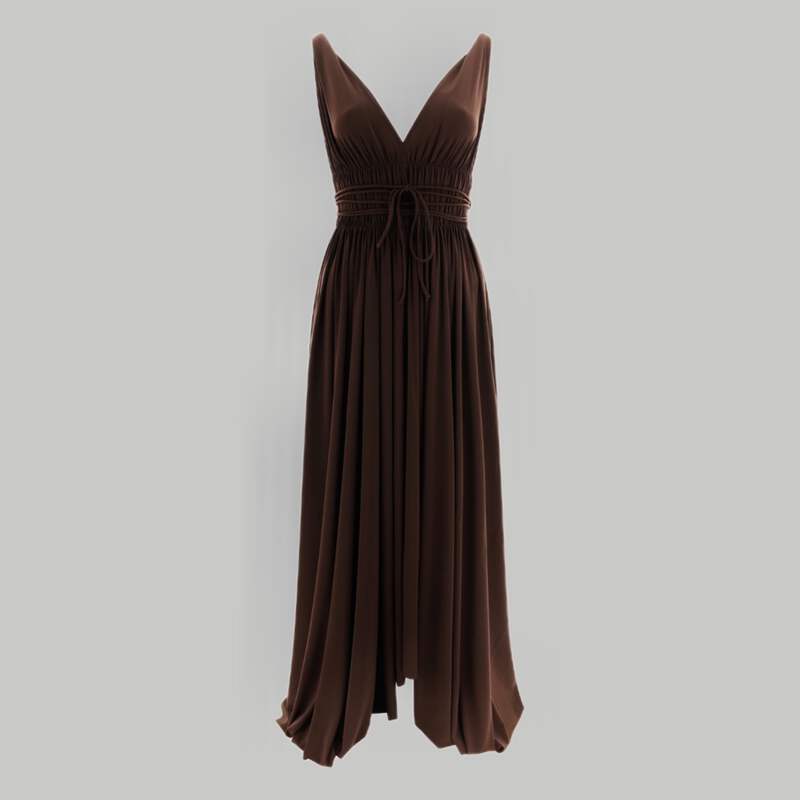 prom dress with ruffles Pink V-Neck Empire Waist Tiered Long Colour:deep green these ruffles bring the campaign:fall-dressed-up Sleeveless Tiered Gauze Nap