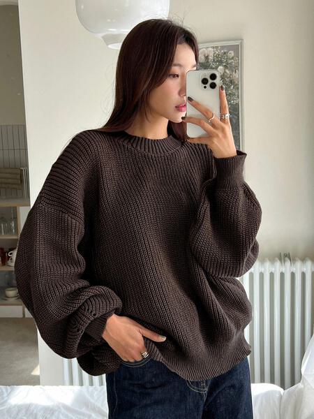 Look Time Life Solid Ribbed Knit Drop Shoulder Sweater | eBay