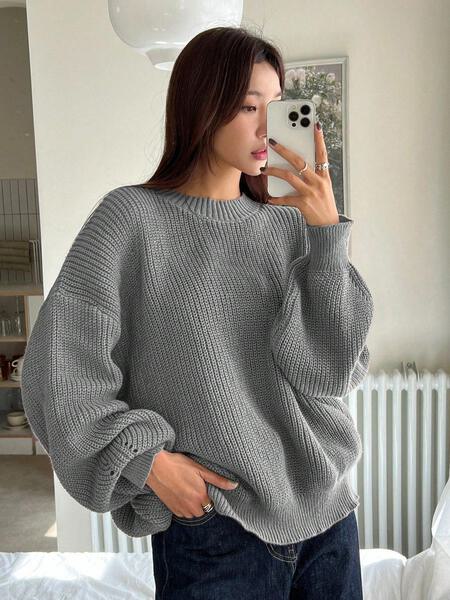 Look Time Life Solid Ribbed Knit Drop Shoulder Sweater | eBay
