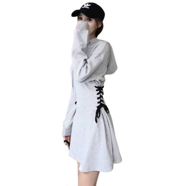 Gothic Chunky Lace Up Waist Hooded Girls Dress Punk Rock Kitten Kawaii Cute