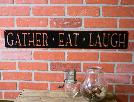 Gather Eat Laugh Kitchen Metal Sign Farmhouse Decor Dining Room