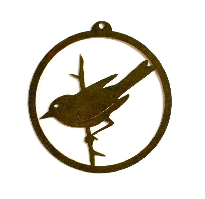 Sparrow Bird On Branch Rustic Metal Outdoor Indoor Wall Art
