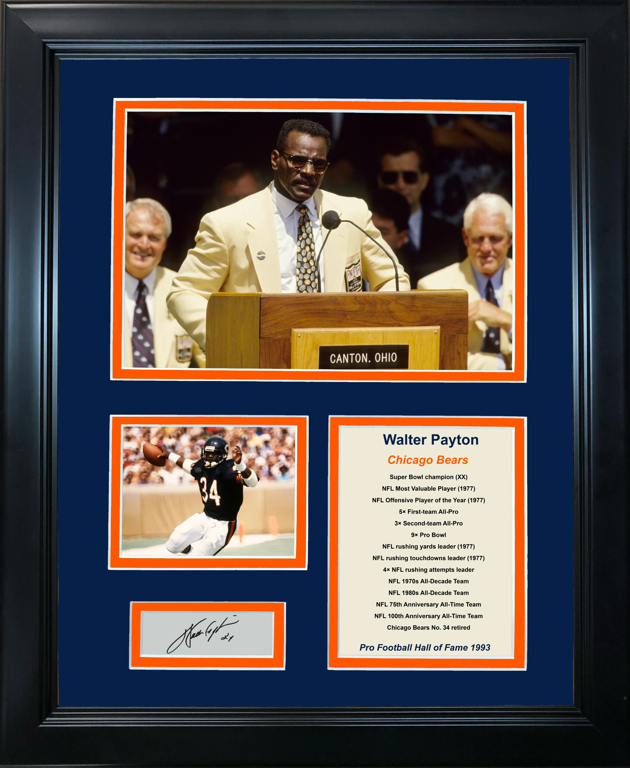 Framed Walter Payton Hall of Fame Facsimile Laser Engraved Auto 12"x15" Photo - Picture 1 of 1