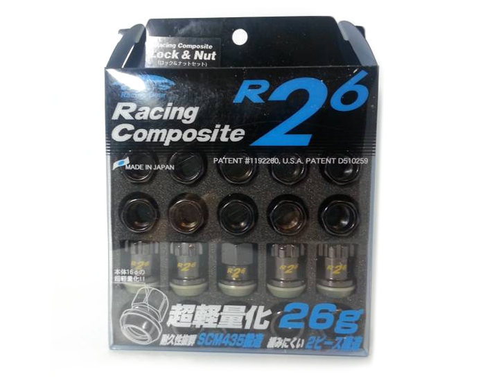 Project Kics 12x1.25 Black R26 Lug Nuts - 16+4