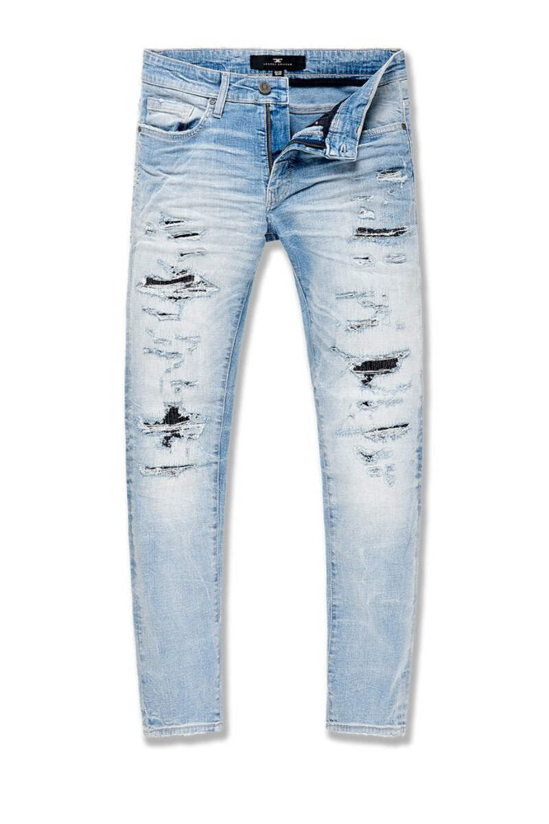 Men JORDAN CRAIG Rip And Repair Jeans Lightning Blue | eBay