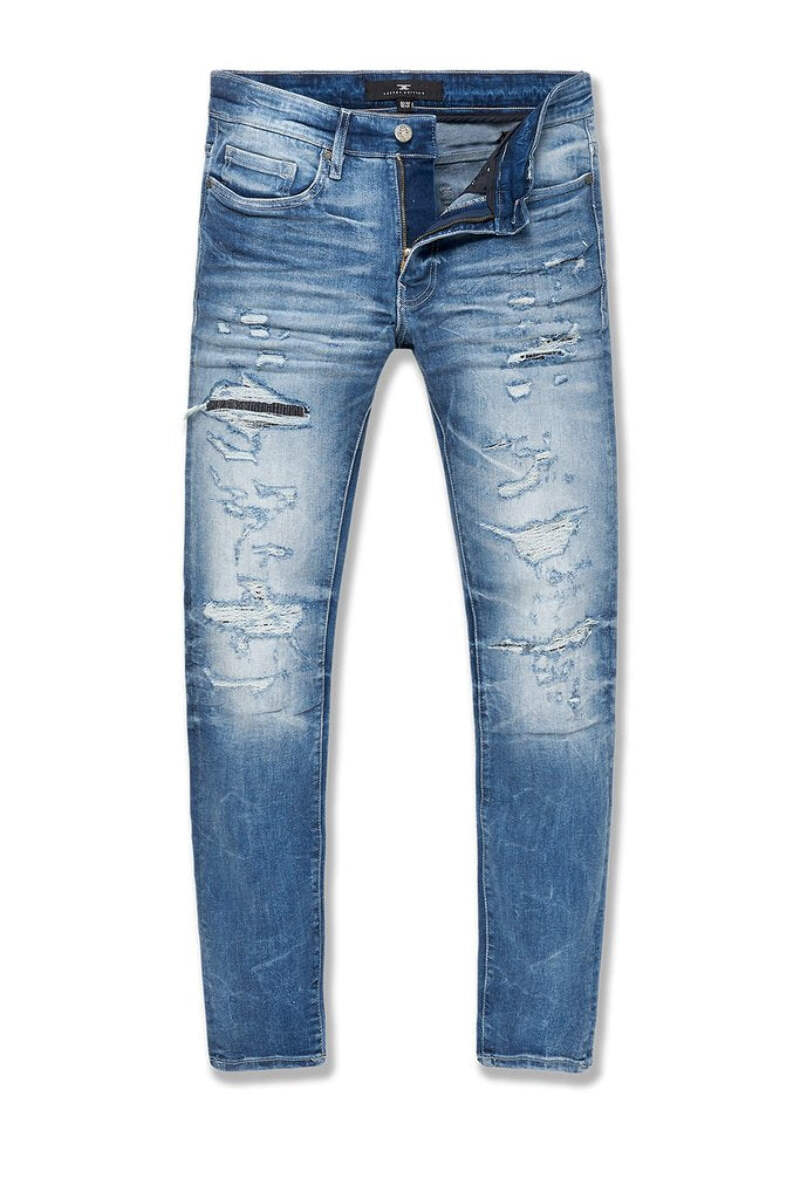 Men JORDAN CRAIG Rip And Repair Jeans Aged Wash | eBay